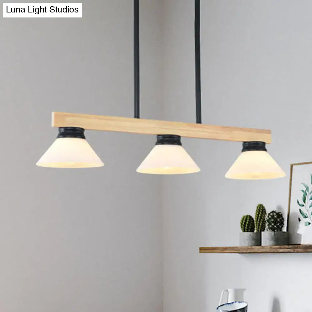Modern farmhouse wooden cone linear pendant light kitchen island