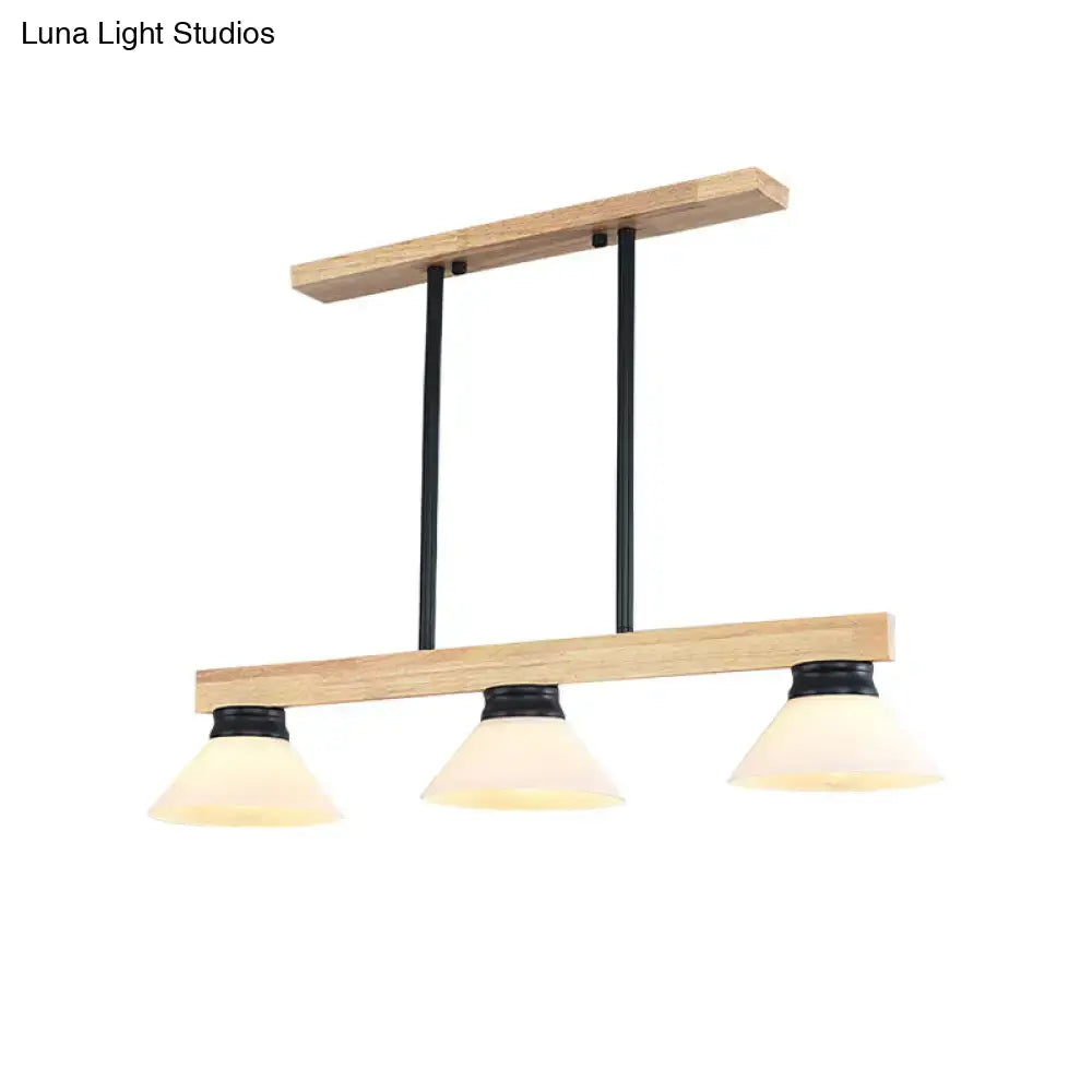 Modern farmhouse wooden cone linear pendant light kitchen island