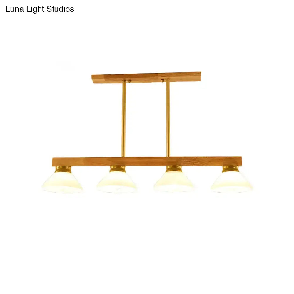 Modern farmhouse wooden cone linear pendant light kitchen island