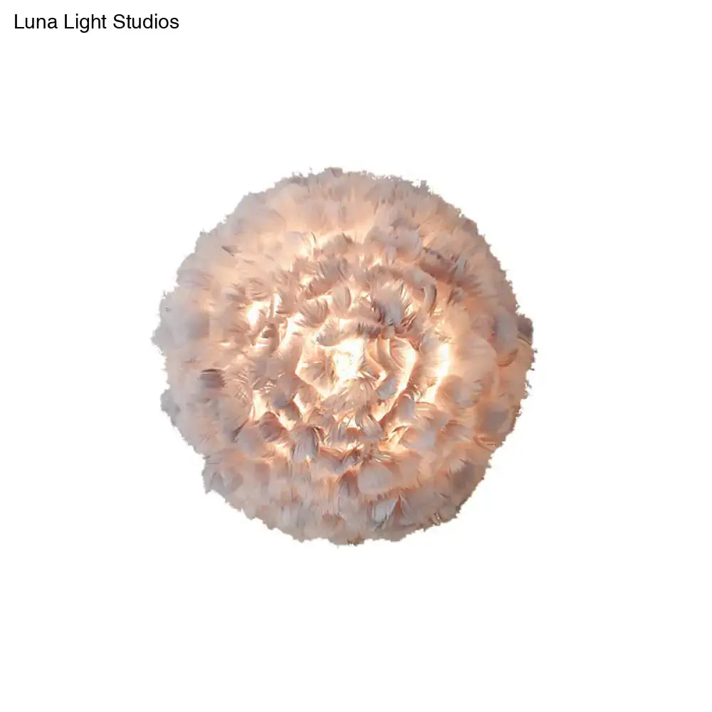 Modern feather material wall light grey & white bedroom sconce