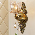 DecorBites™ Modern Floral Shaped Wall Sconce Light with Amber Glass and Teardrop Crystal Drop in Brass - 1/2 Heads - Ideal for Living Room