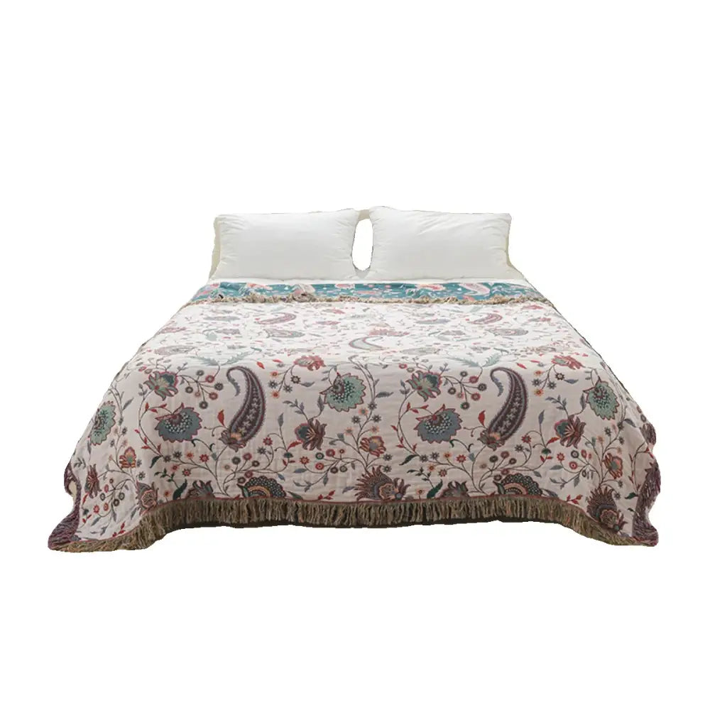 Modern floral teal & cream cooling cotton blanket bedroom throw