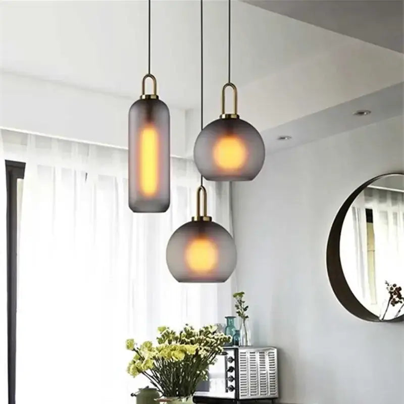 Modern frosted gray glass ball pendant light kitchen lighting