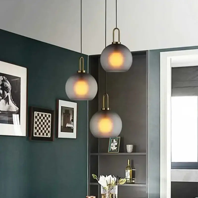 Modern frosted gray glass ball pendant light kitchen lighting