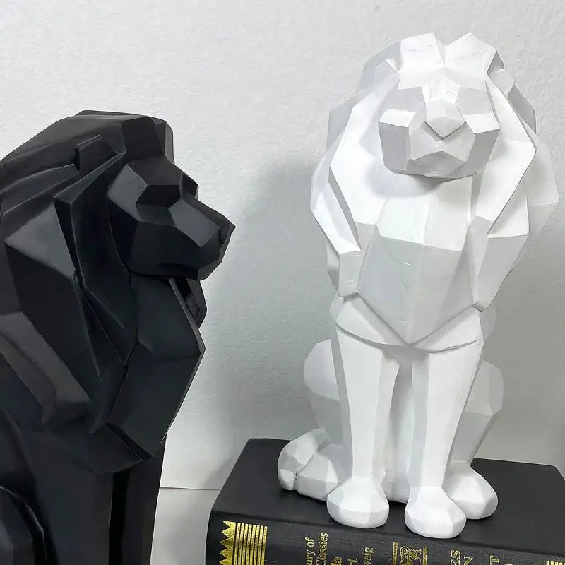 DecorBites™ Lion Resin Art Statue: Morden Geometry Figurine for Home Office Decoration