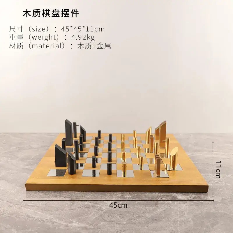 Modern geometric block chess set gold & black living room decor