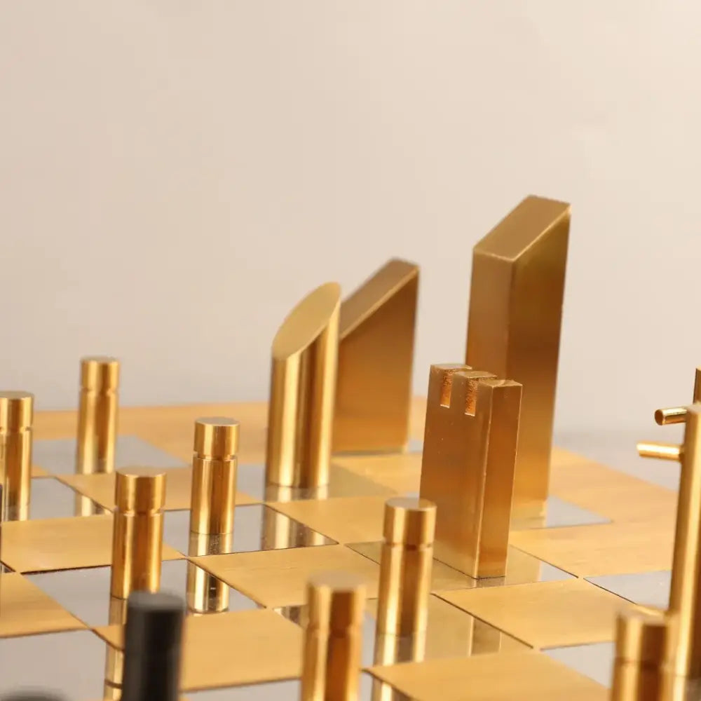 Modern geometric block chess set gold & black living room decor