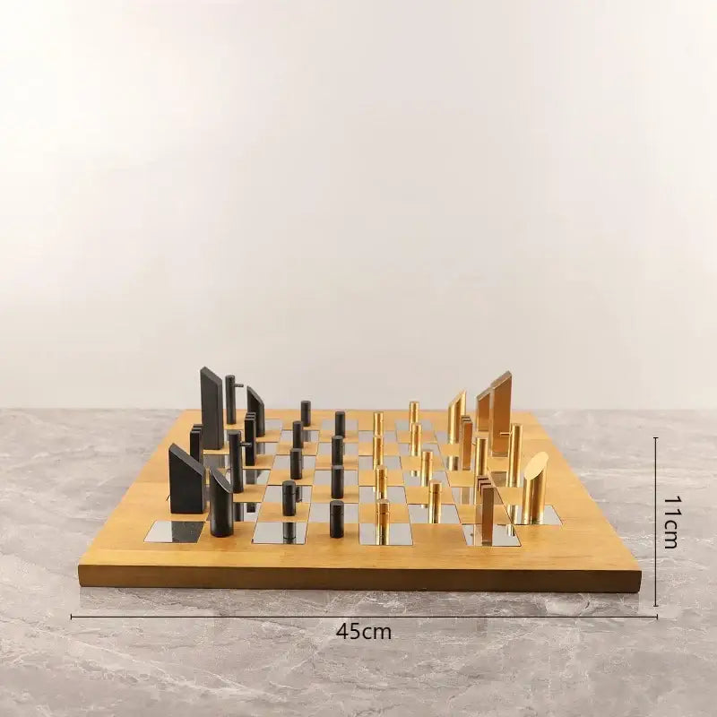 Modern geometric block chess set gold & black living room decor