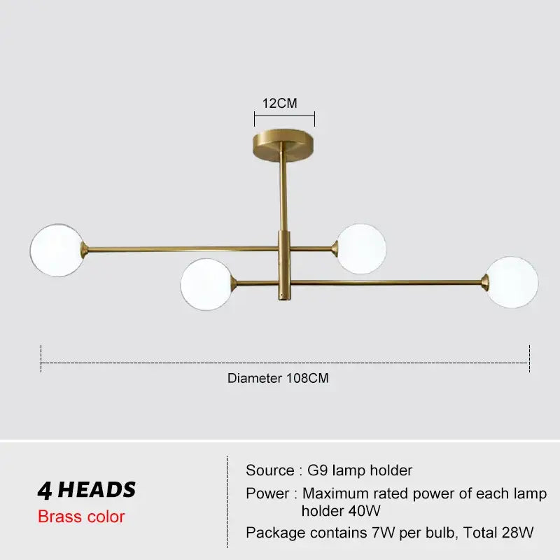 Modern geometric brass chandelier with frosted glass for living room