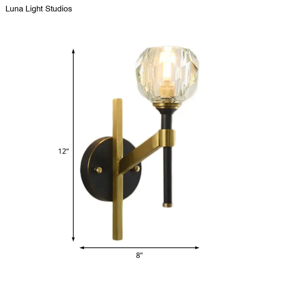 DecorBites™ Modern Geometric Flush Black Wall Sconce with Crystal Accent - 1 Light Fixture