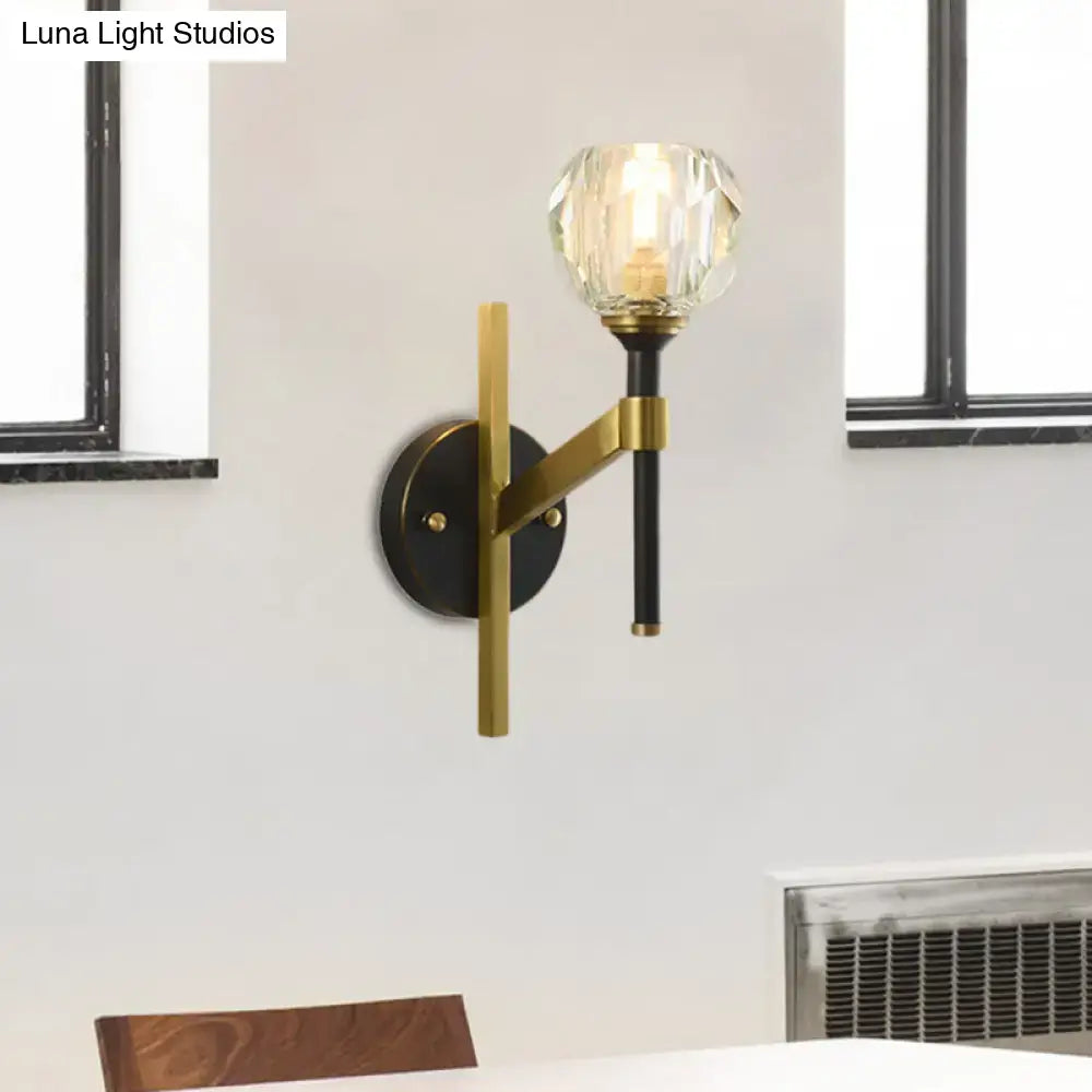 DecorBites™ Modern Geometric Flush Black Wall Sconce with Crystal Accent - 1 Light Fixture