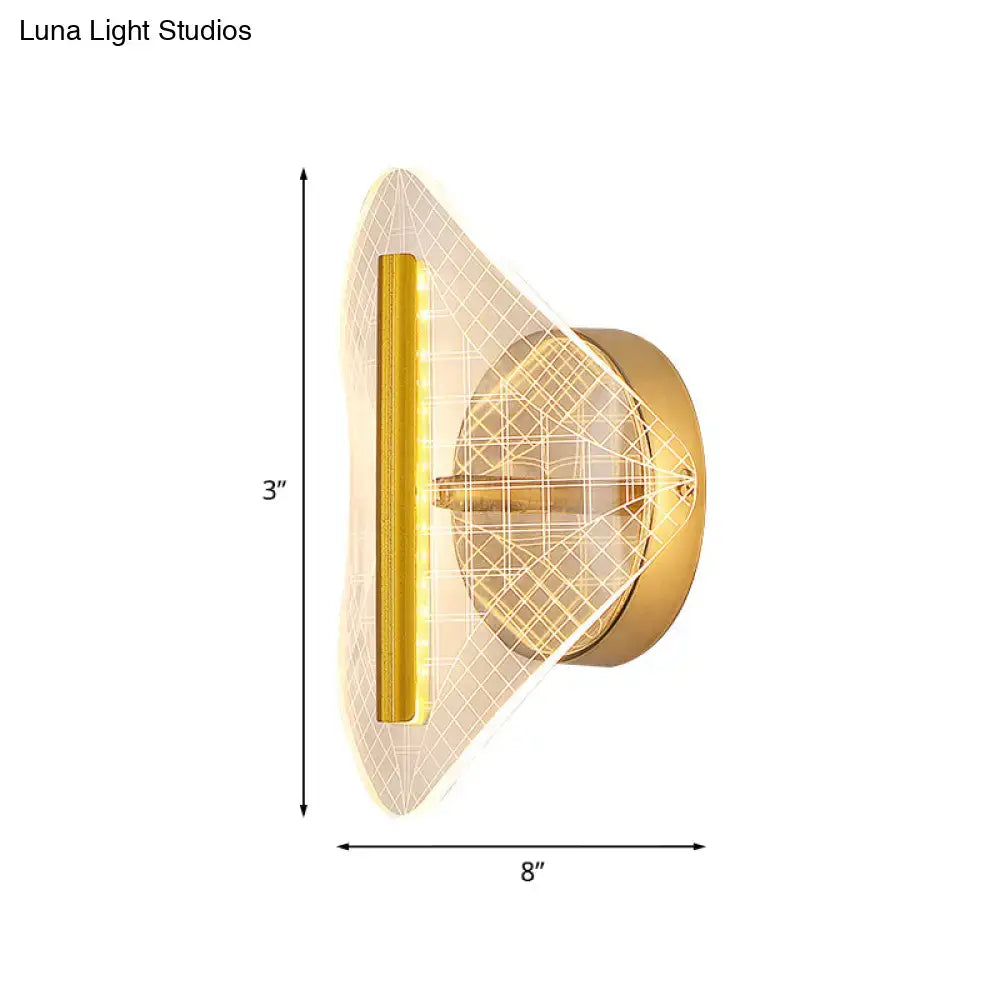 Modern geometric gold sconce light – living room grid pattern