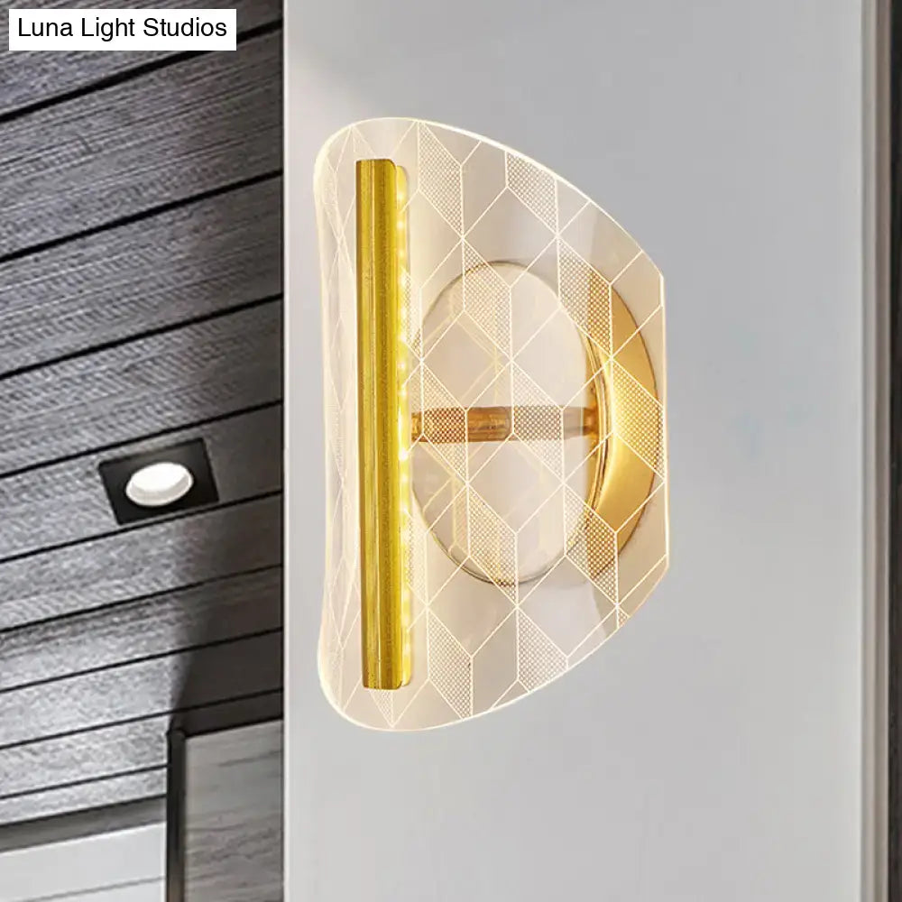 Modern geometric gold sconce light – living room grid pattern