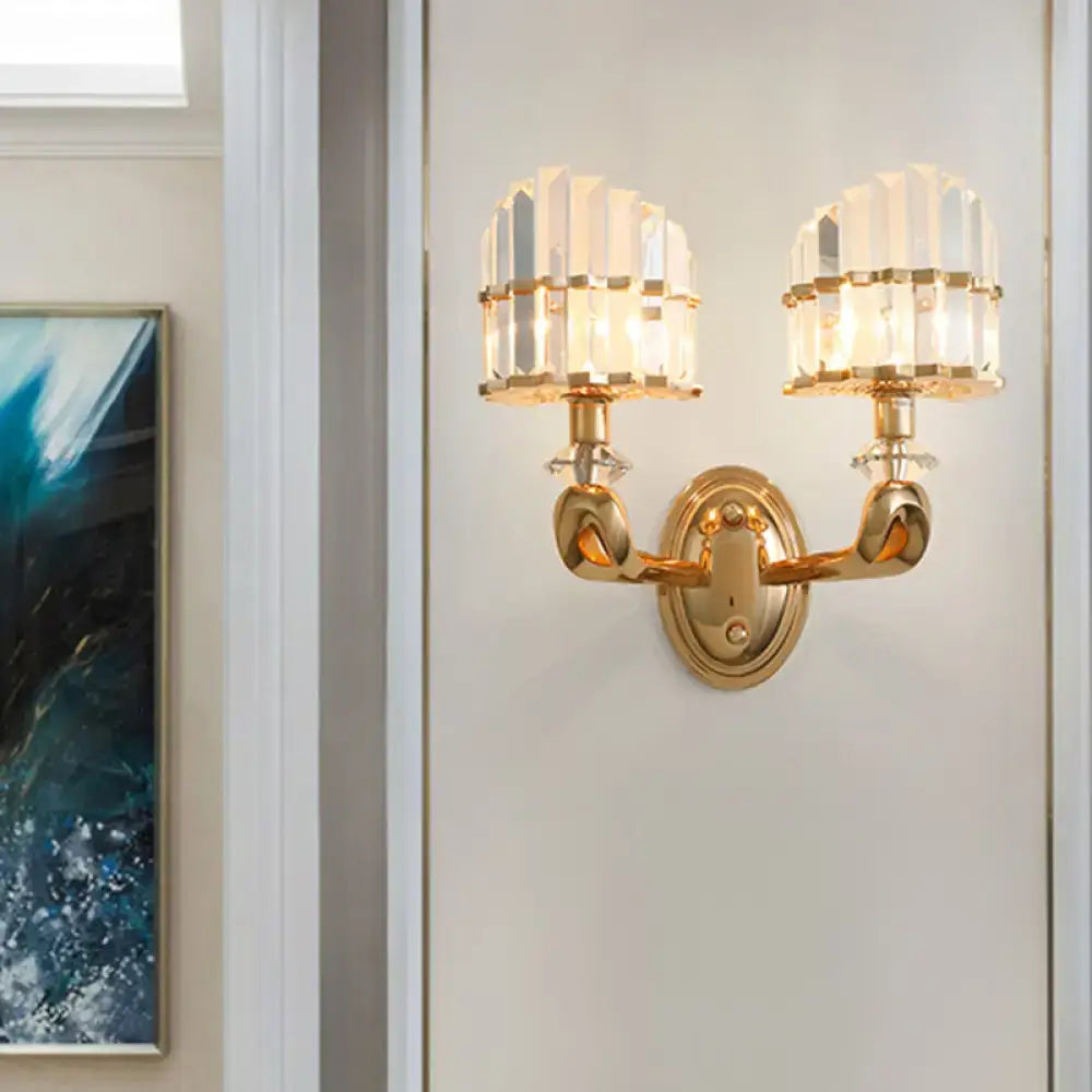 DecorBites™ Modern Crystal Gold Wall Lamp - Geometric Design with LED Lighting - Perfect for Living Room