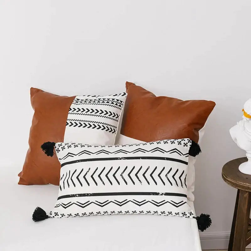 DecorBites™ Brown Faux Leather Cotton Cushion Cover 45x45cm/35x50cm Modern Design