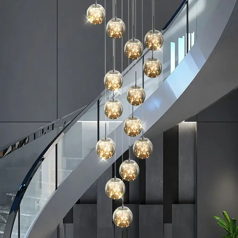 DecorBites™ Glass Ball Spiral Chandelier for Modern Staircase & Dining Table LED Ceiling Light