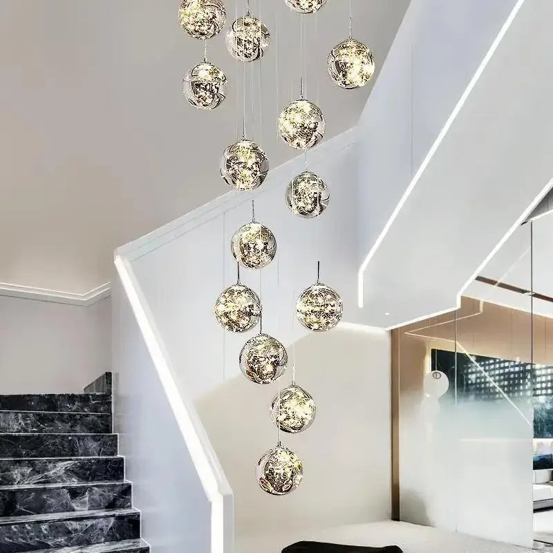 DecorBites™ Glass Ball Spiral Chandelier for Modern Staircase & Dining Table LED Ceiling Light