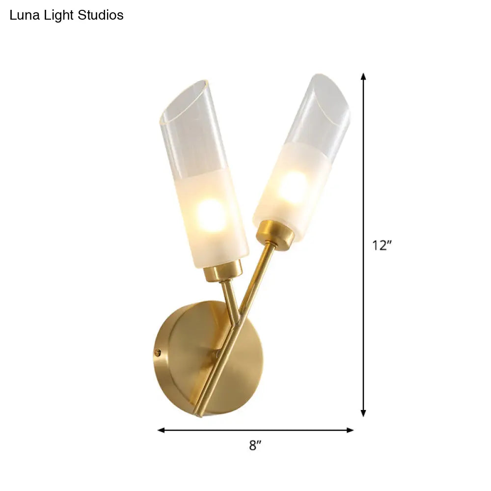 DecorBites™ Modern Glass Wall Sconce with Beveled Tubes and 2-Light Brass Fixture