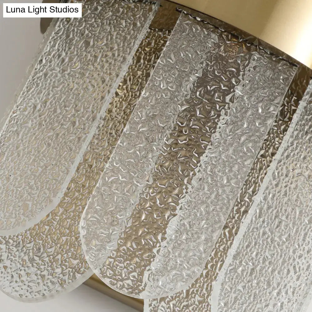 Modern gold 4 head wall lamp with clear hammered glass bedroom sconce