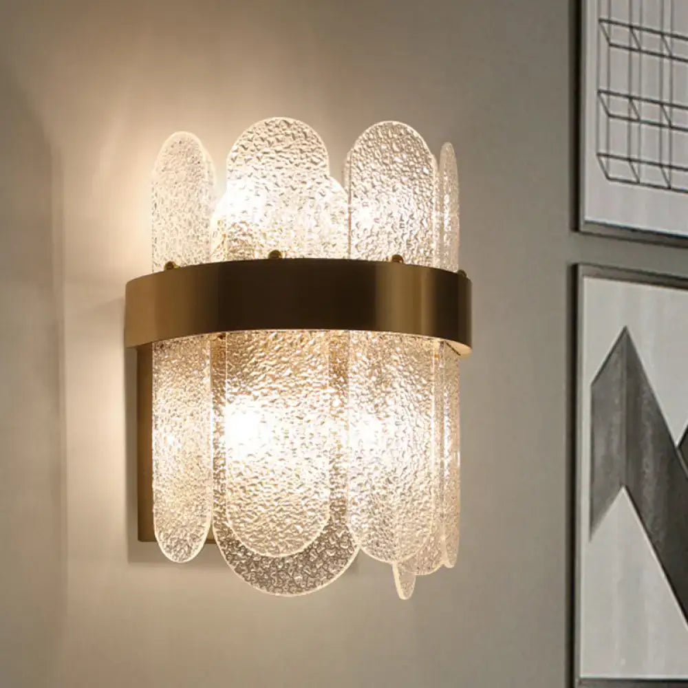Modern gold 4 head wall lamp with clear hammered glass bedroom sconce