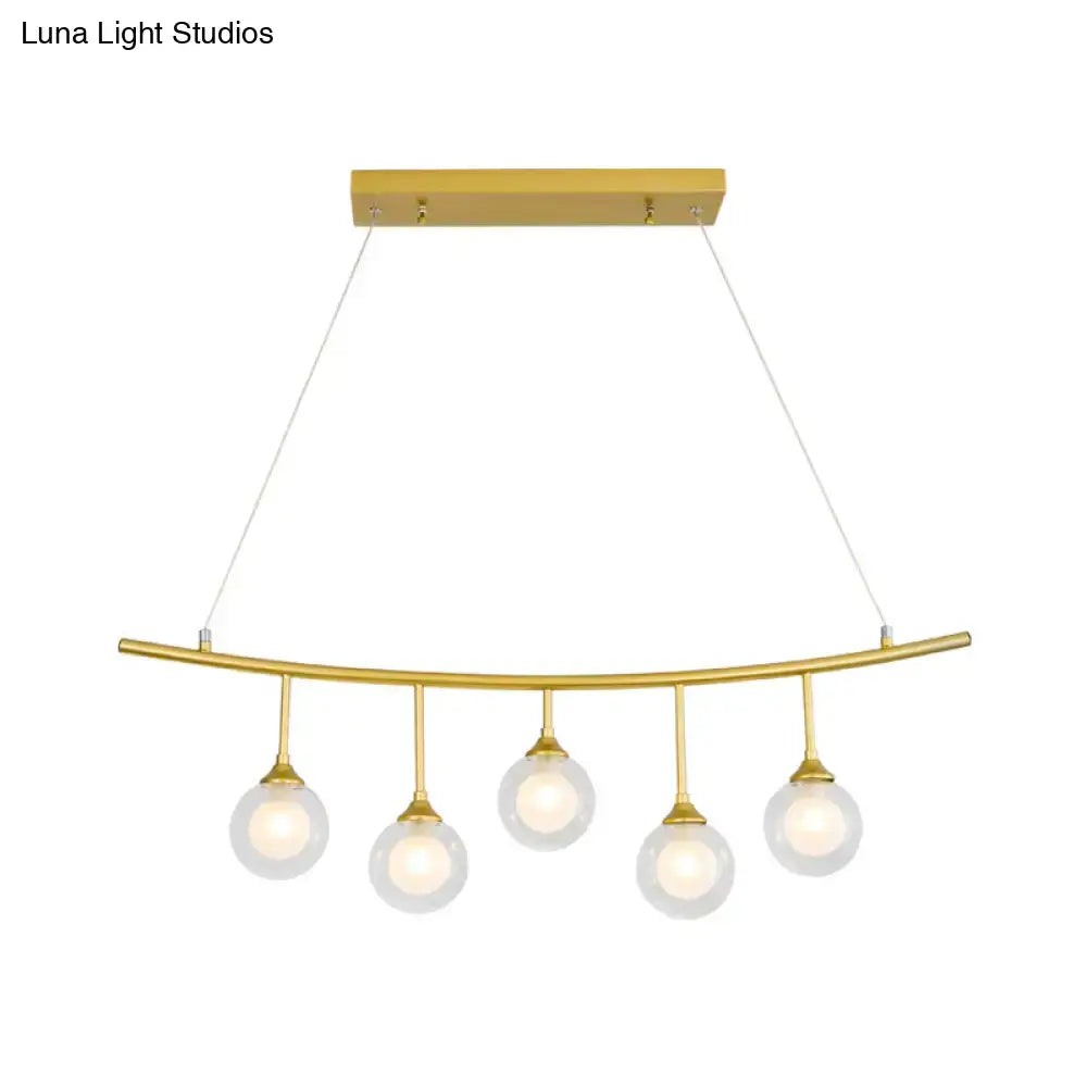 Modern gold 5 bulb island pendant light kitchen glass globe shade