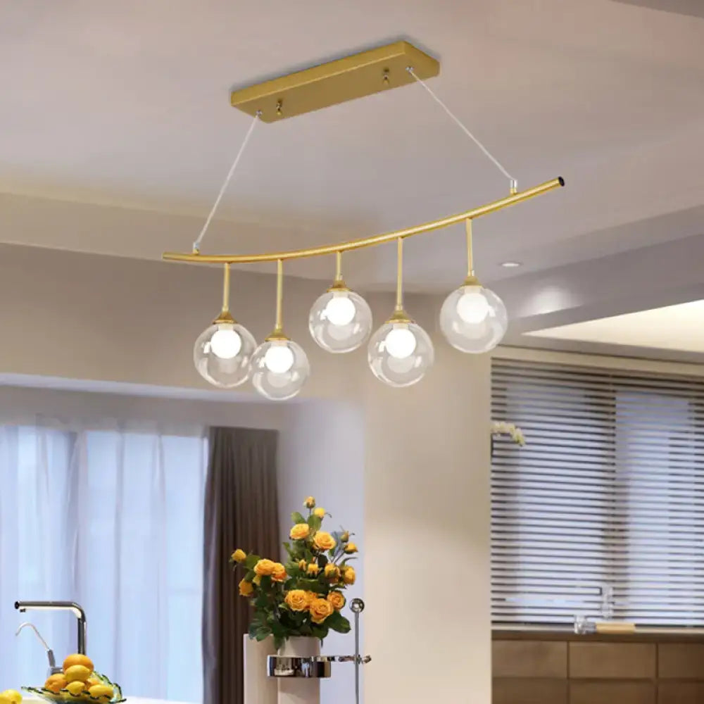 Modern gold 5 bulb island pendant light kitchen glass globe shade