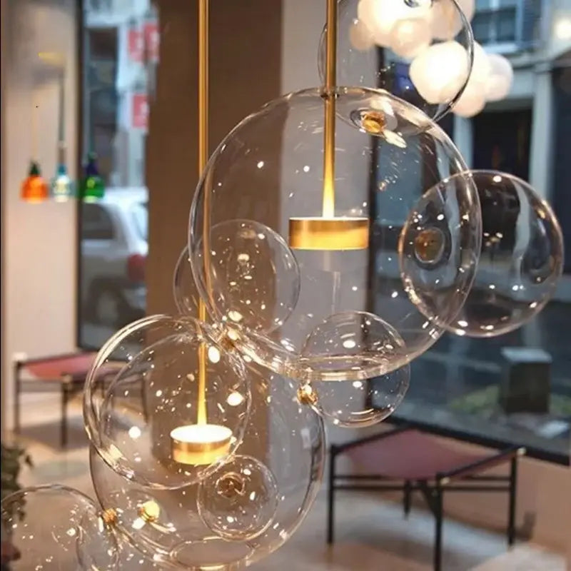 DecorBites™ Glass Chandelier: Nordic-Italian LED Pendant Light for Living & Dining Room