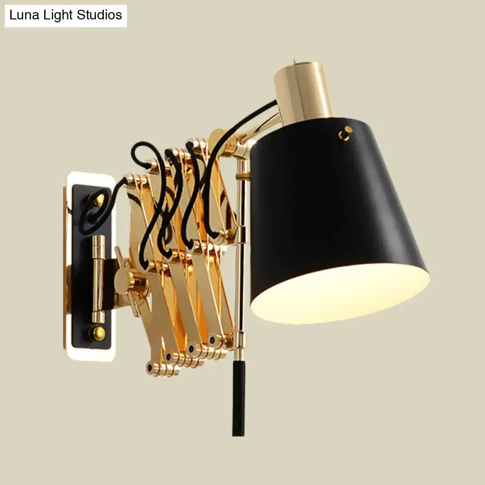 Modern gold and black wall sconce bedroom light with barrel shade