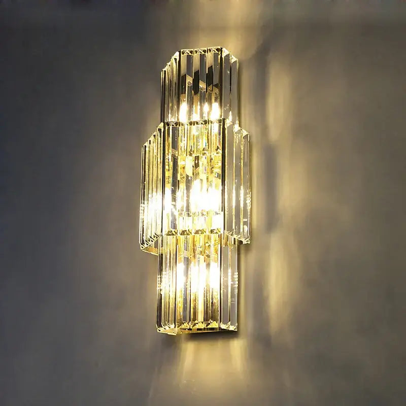 Modern gold and clear crystal led wall sconce bedroom light