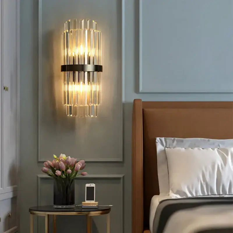 Modern gold and clear crystal led wall sconce bedroom light