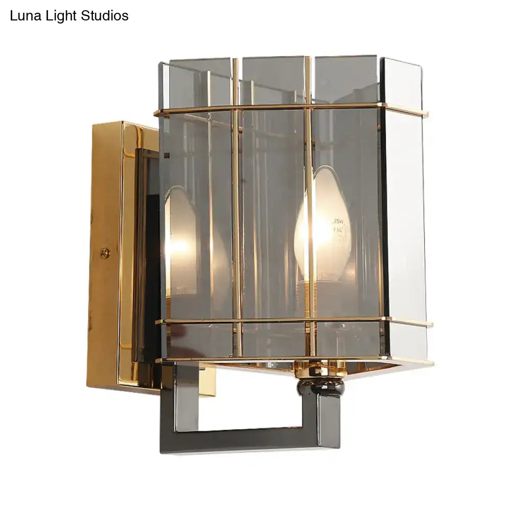 Modern gold and smoke gray glass triangle sconce bedroom wall lamp