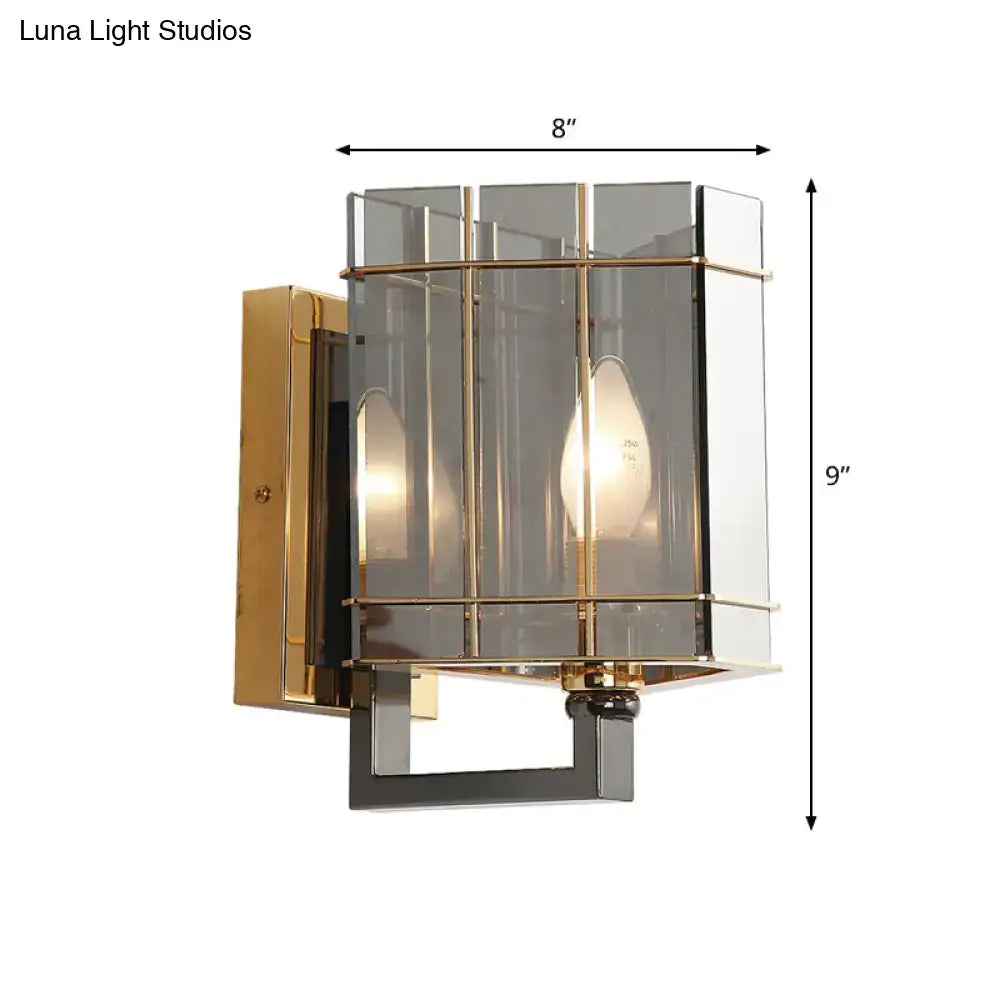 Modern gold and smoke gray glass triangle sconce bedroom wall lamp
