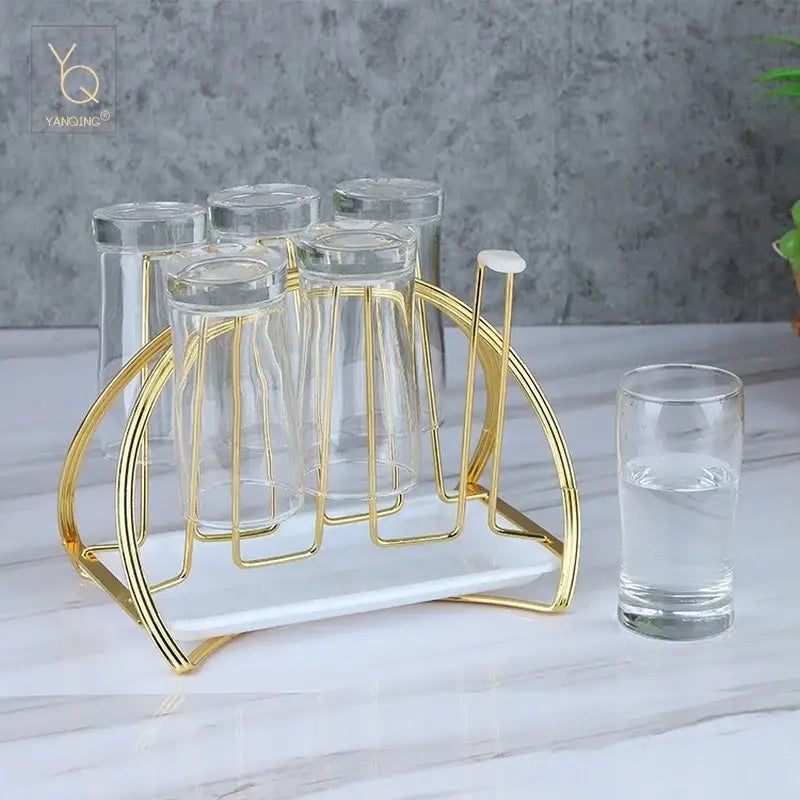 Modern gold and white marble mug holder stand kitchen tray