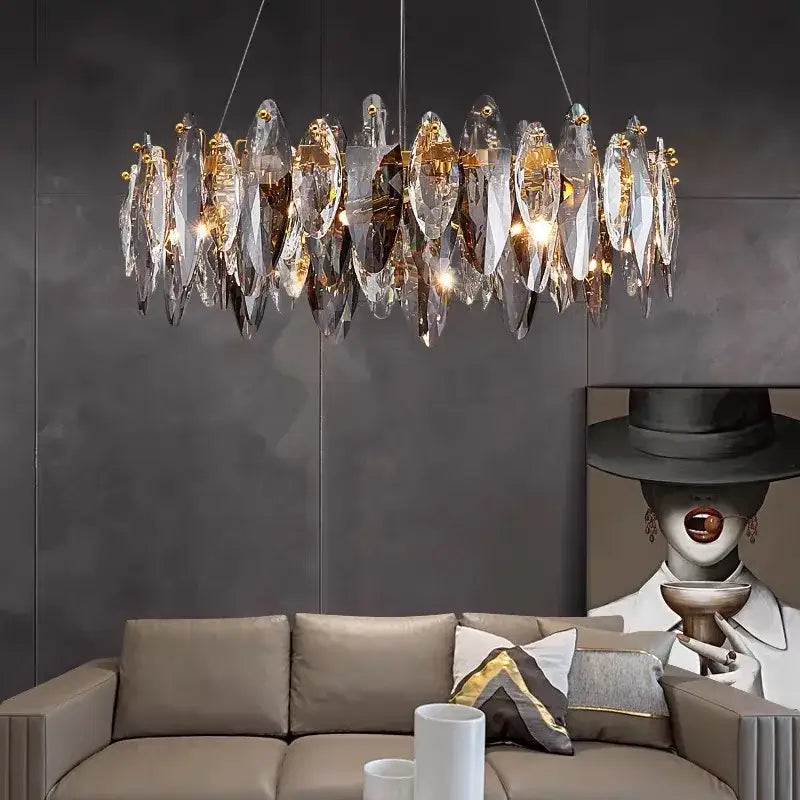 Modern gold ash crystal ceiling chandeliers living room pendant light