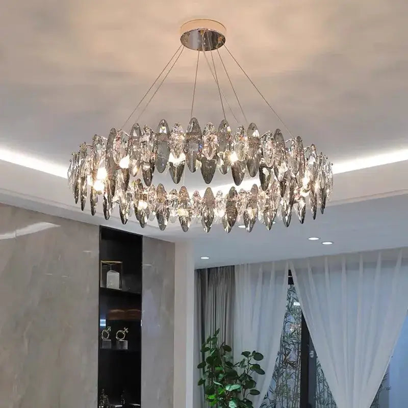 Modern gold ash crystal ceiling chandeliers living room pendant light