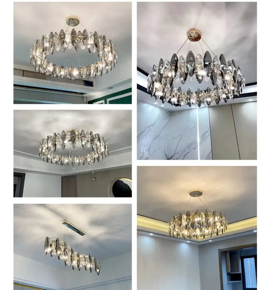Modern gold ash crystal ceiling chandeliers living room pendant light