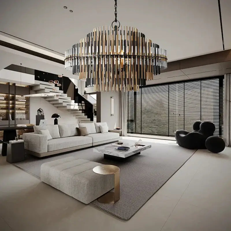 Modern gold & black brass glass ceiling chandelier living room light