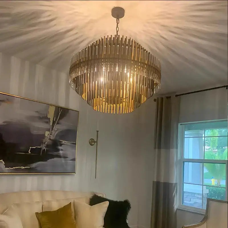 Modern gold & black brass glass ceiling chandelier living room light