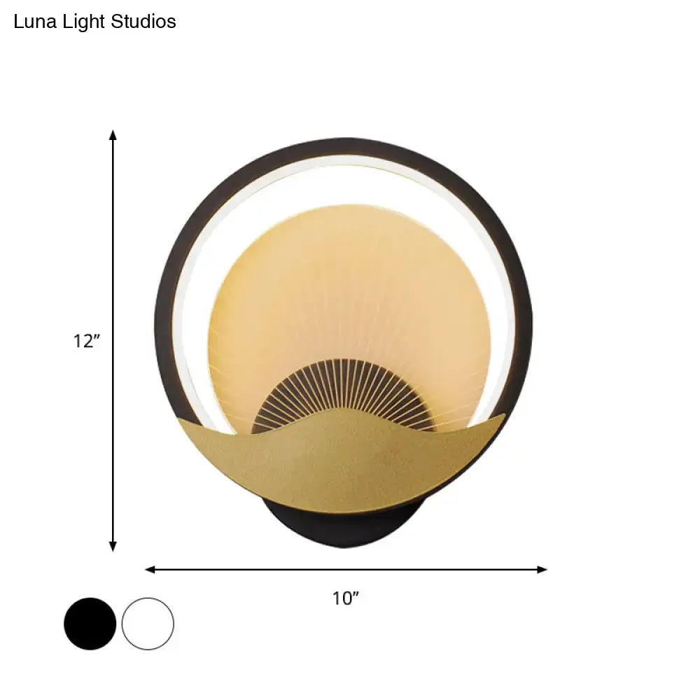 Modern gold & black circular led wall sconce bedroom light