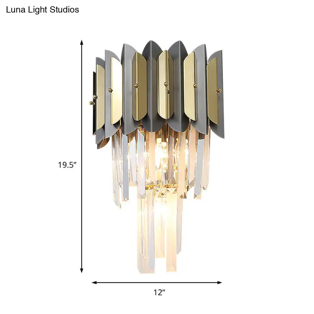 DecorBites™ Modern Tiered Crystal Sconce Light Fixture - 3 Lights, Bedroom Wall Lighting