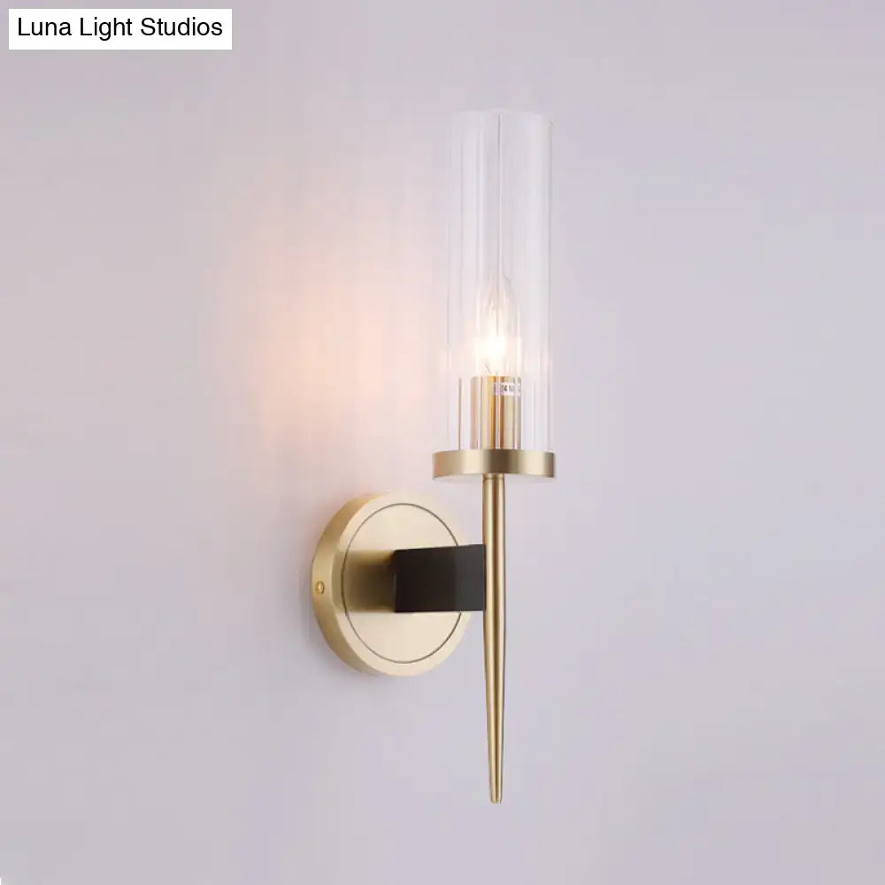 Modern gold & black fluted glass wall lamp bedroom sconce light