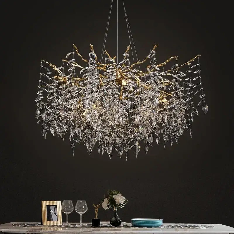 Modern gold branch crystal chandelier dining room led light