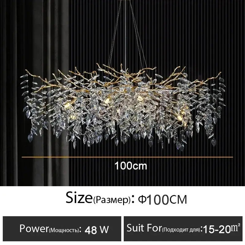Modern gold branch crystal chandelier dining room led light