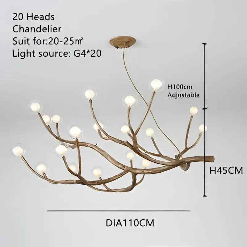 Modern gold branch glass bubble resin pendant light dining room