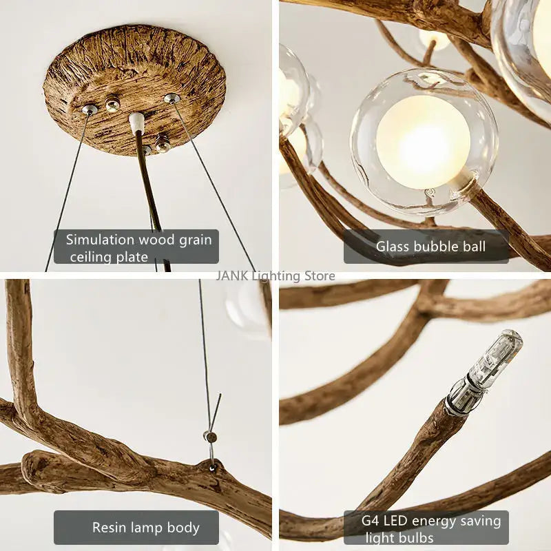 Modern gold branch glass bubble resin pendant light dining room