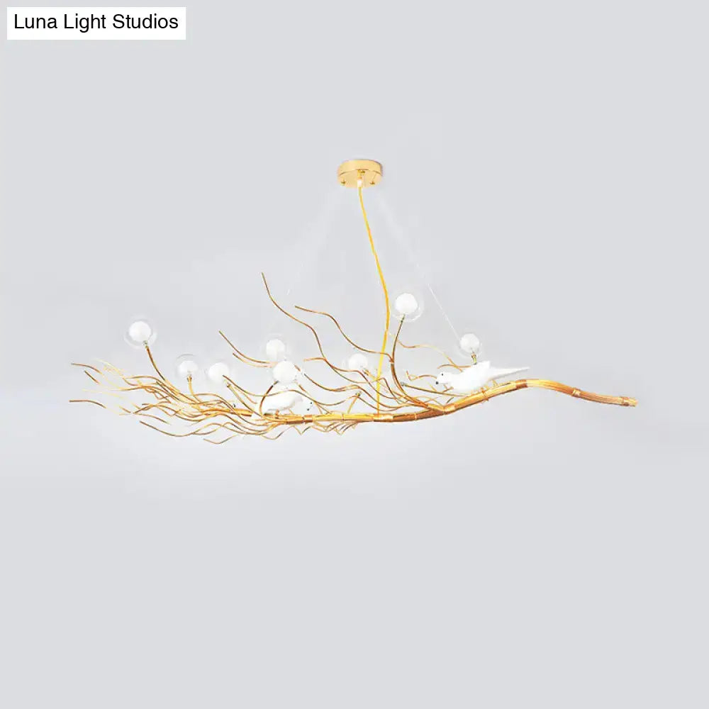 DecorBites™ Modern Gold Branch Pendant Light with Clear Glass Island Lamp - 10-Light Design with Birds - Ideal for Dining Room