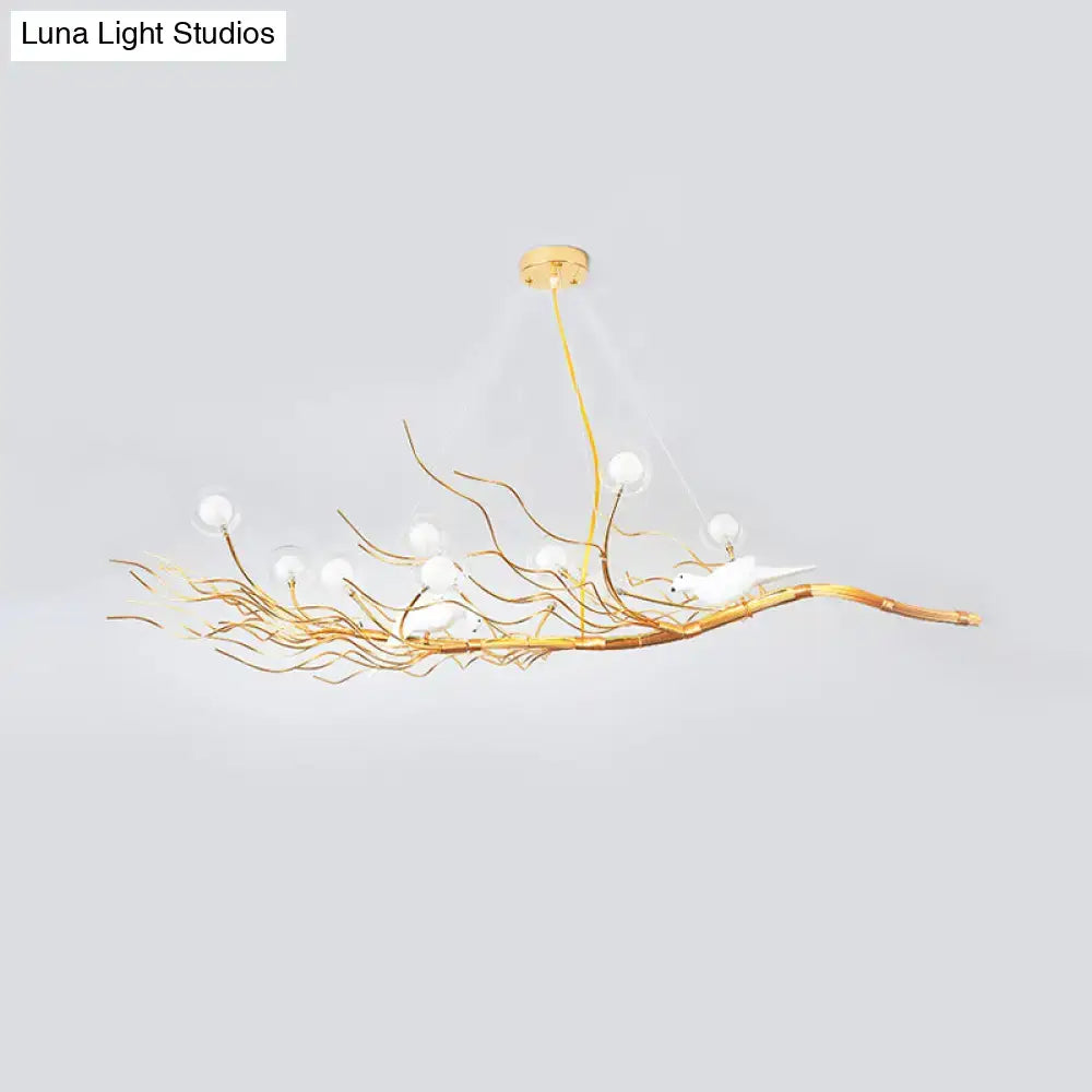 DecorBites™ Modern Gold Branch Pendant Light with Clear Glass Island Lamp - 10-Light Design with Birds - Ideal for Dining Room