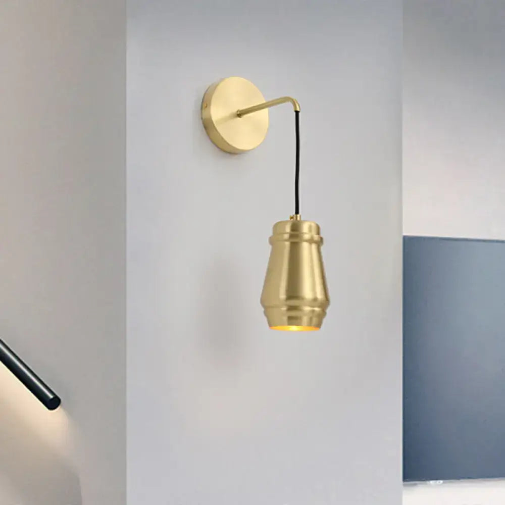 Modern gold brass bedroom wall sconce with metal shade fixture