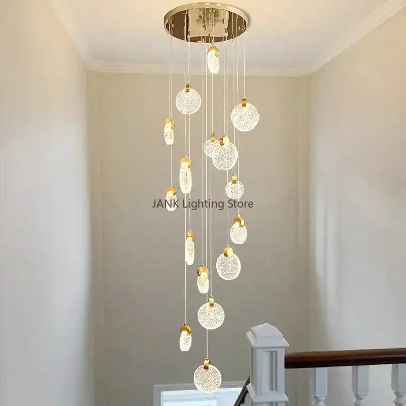 Modern gold bubble crystal ceiling pendant light for villa staircase