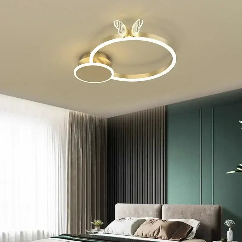 Modern gold butterflies ceiling light for bedroom luxury led fixture